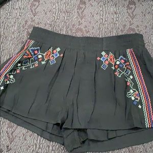 THML black linen embroidered shorts